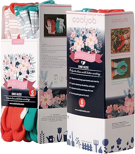 Miniatura 8 de Cooljob Guantes de jardinería para mujeres y hombres, 6 pares de guantes de jardín transpirables con revestimiento de goma, talla mediana y grande