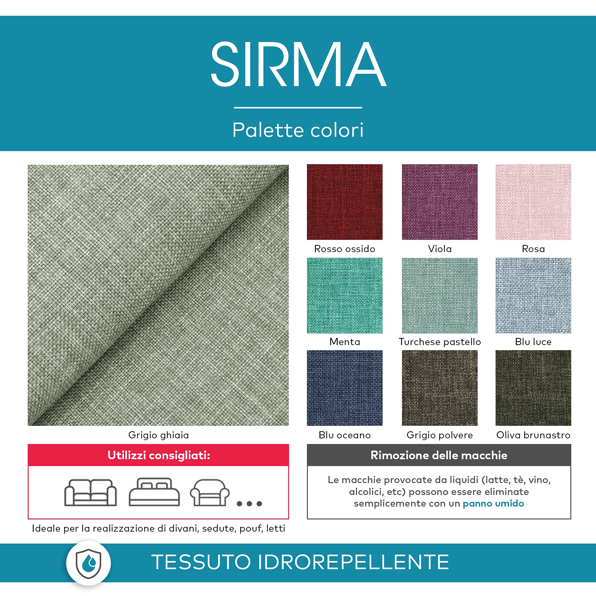DESHOME Sirma 5 Meter - Stoff Meterware Wasserabweisend widerstandsfähige h 140 cm Stoffe für Sofakissen, Möbelstücke, Stühle Beziehen Grau