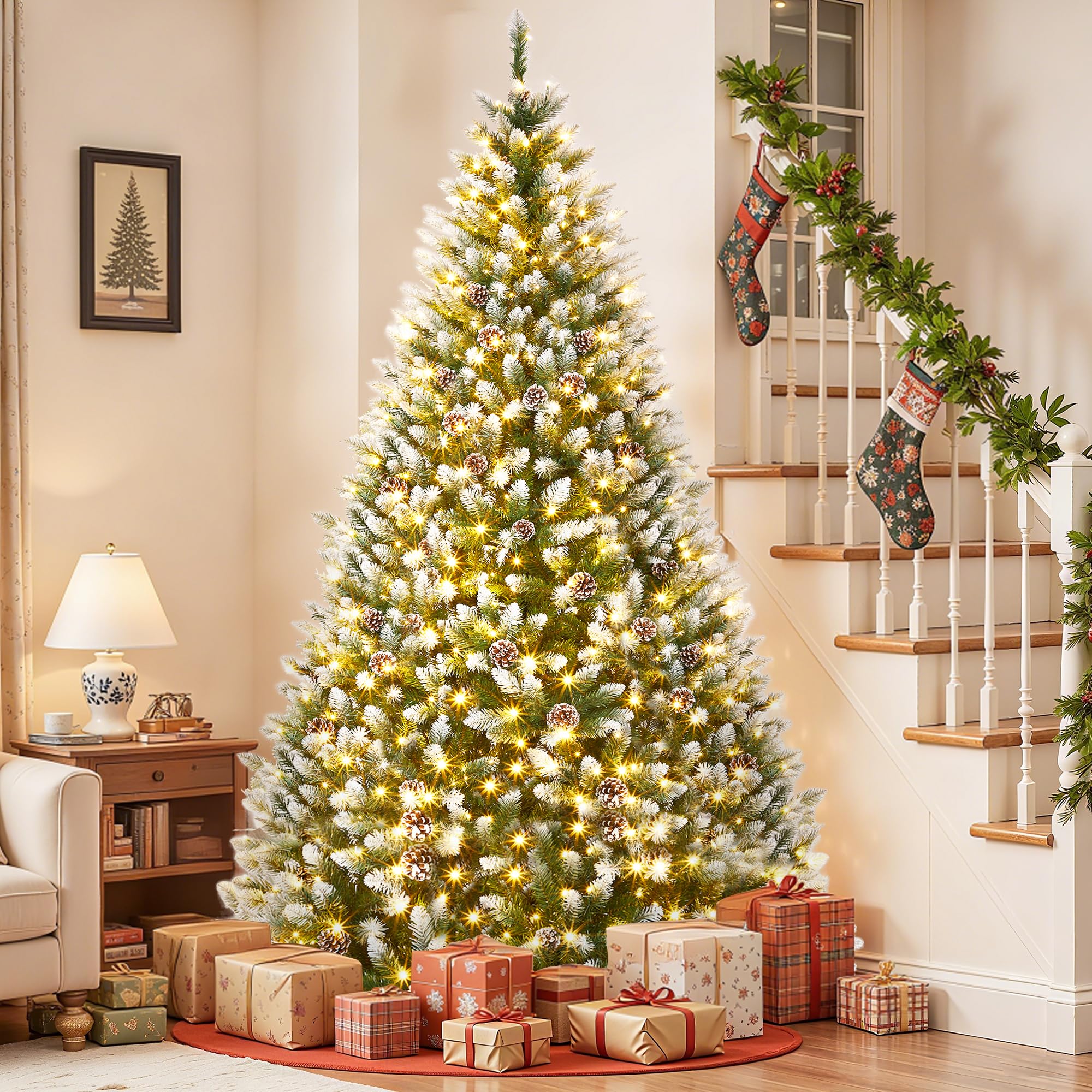 SLEKVERSA 6ft Pre-Lit Flocked Christmas Tree