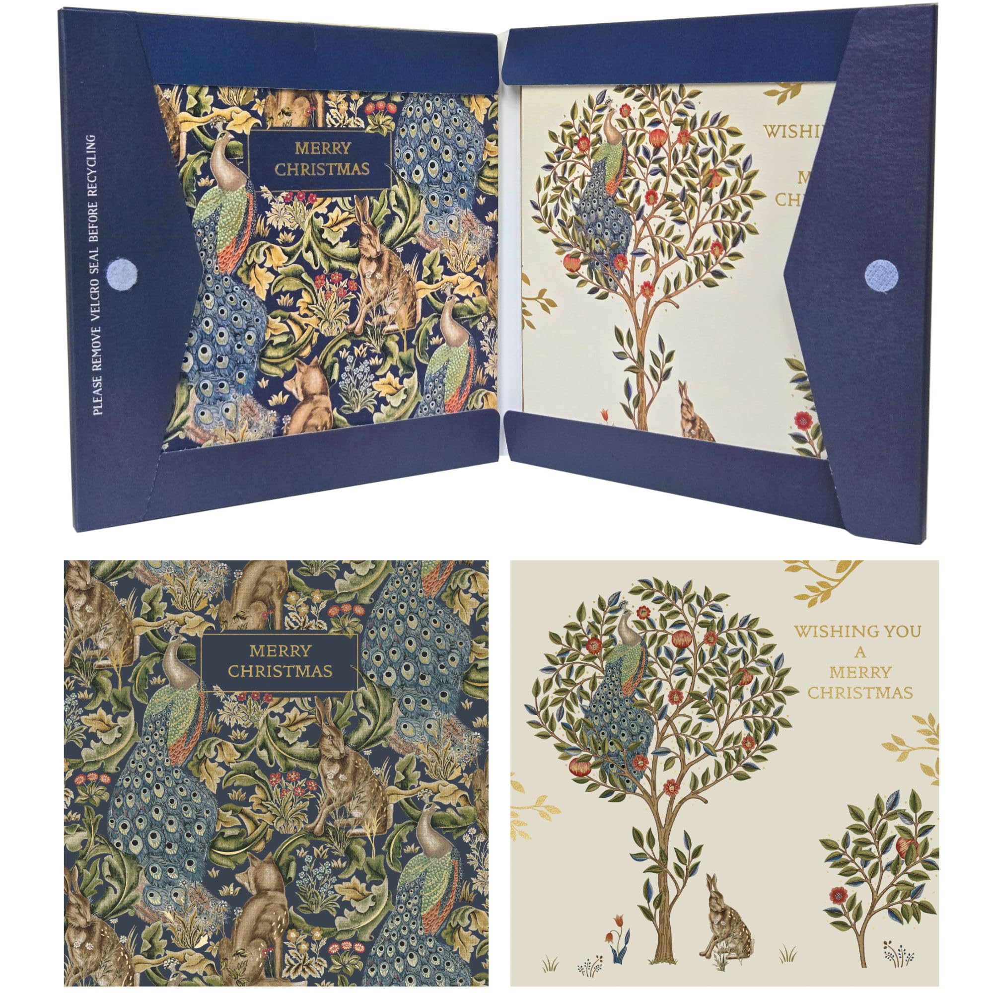 Ling design William Morris & Co Originals - Festive Arts & Crafts Pack of 8 Christmas Cards in 2 Designs Published 16 x 16cm - Gold Embossed - Great British Card Company (Wild Forest)