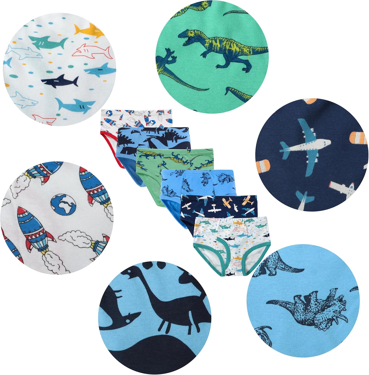 Baby Soft Cotton Underwear Little Boys Dinosaur Briefs Toddler Shark Undies Children Truck Panties(Pack of 6) - Image 2