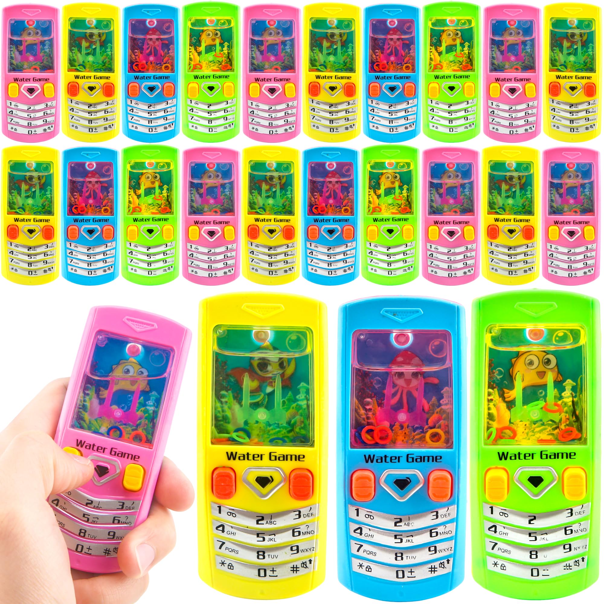24 Pack Water Games Handheld Water Toy Phones Ring Toss Handheld Water Phone Games for Kids Adults Birthday Party Supplies Stocking Stuffers Relaxing