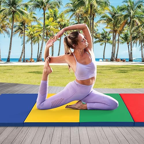 Miniatura 6 de Giantex - Tapete de gimnasia plegable de 4' x 10' x 2'', antidesgarros con asas de transporte, cierre de gancho y bucle, ligera, tapete de panel de