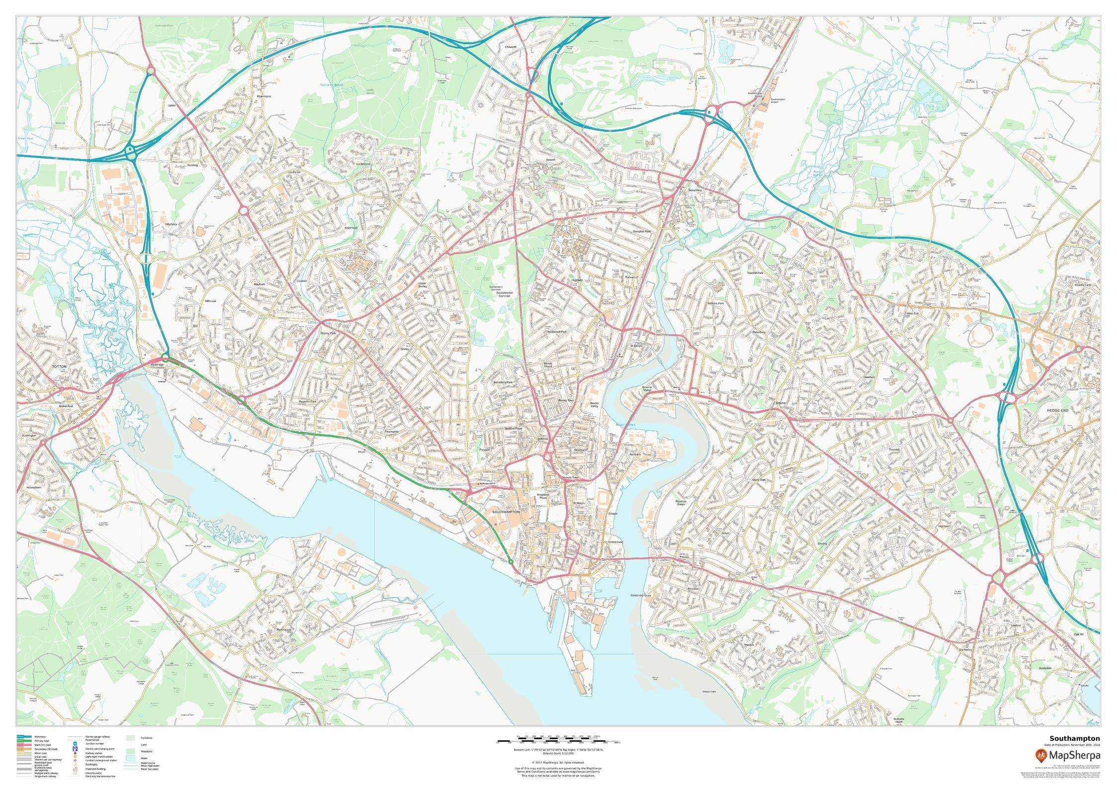 Southampton - 47" x 33.25" Laminated Wall Map