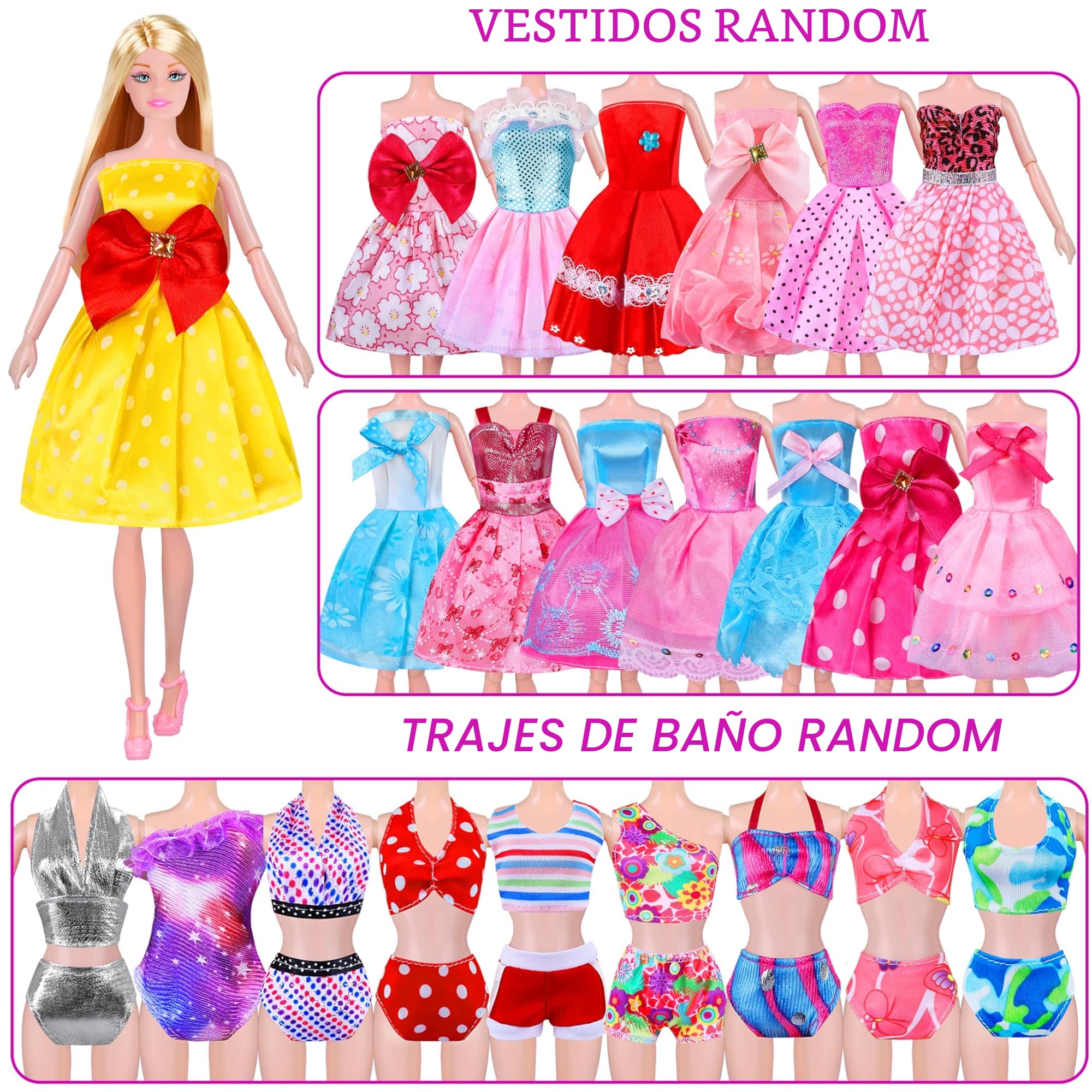 Set Ropa Y Accesorios Para Muñecas 14-18 Pulgadas | Vestidos, Zapatos, Biberón, Chupete | Juego De Rol Para Niñas +3 Años | Regalo Original
