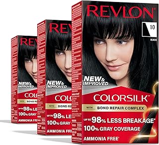 Revlon ColorSilk with Bond Repair Complex, Black Permanent Hair Color, 100% Gray Coverage, Ammonia Free Hair Dye, Vegan Keratin, 10 Black (Pack of 3)