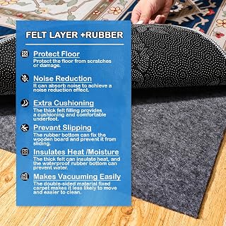 TUOTPE 7x10ft Non-Slip Waterproof Rug Pad - Extra Large Felt Gripper for Hardwood, Tile, All Floors - Keeps Rugs Secure & Protects Surfaces