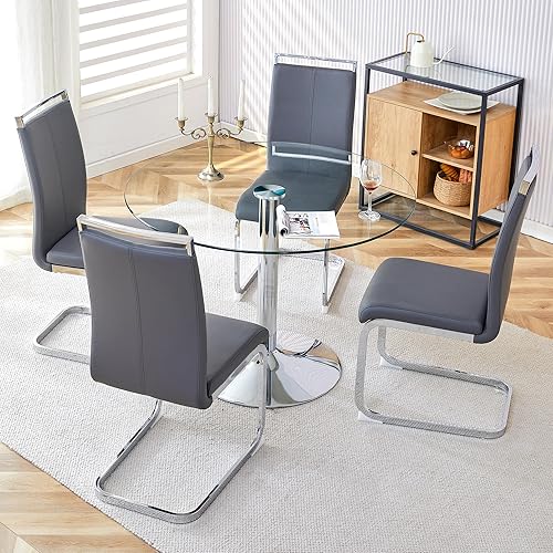 Miniatura 9 de gopop Juego de mesa redonda de vidrio para 2, juego de mesa de comedor de 3 piezas para cocina, desayuno, sillas de cocina pequeña y mesa con marco