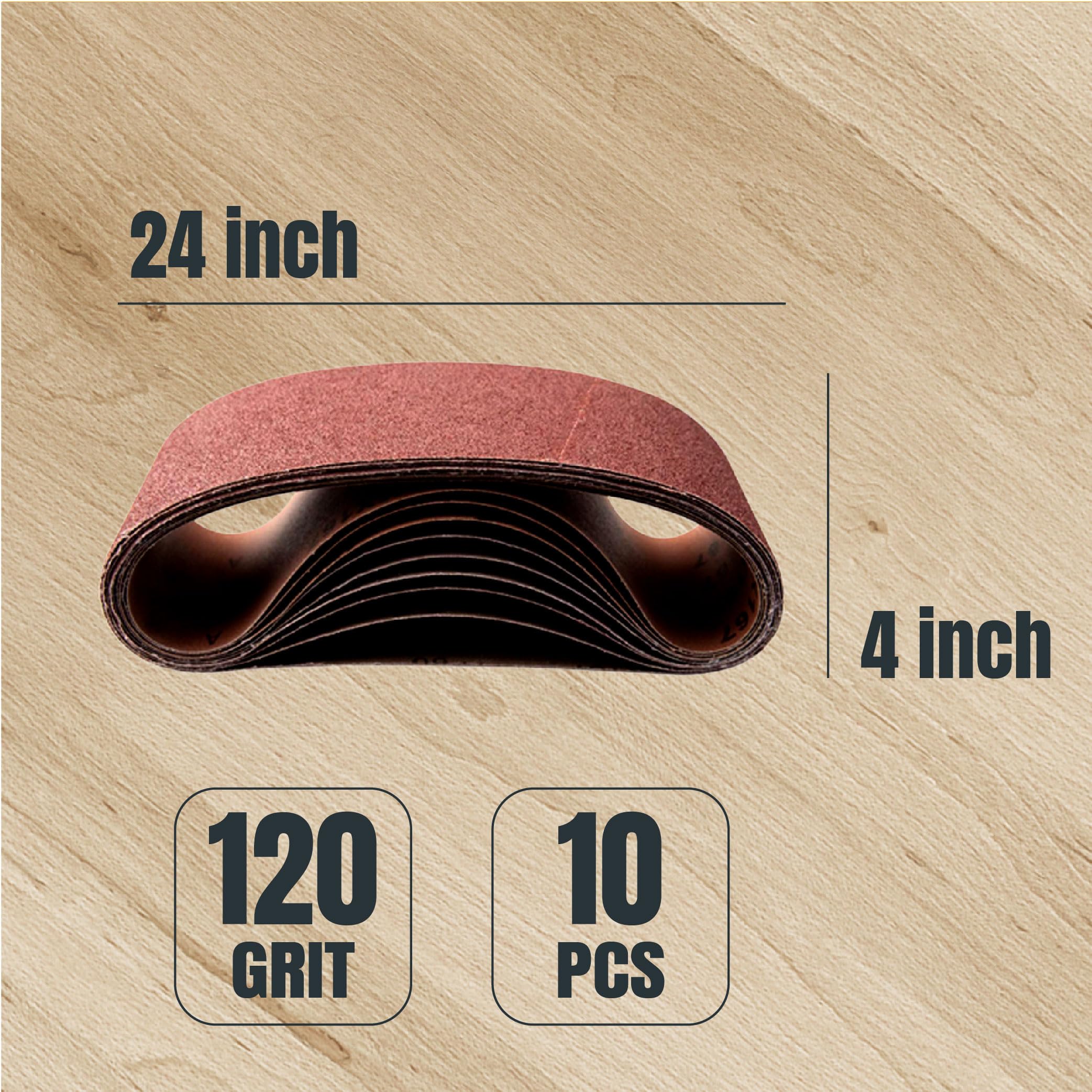 POWERTEC 4 x 24 Inch Sanding Belts, 10 PK, 120 Grit, 4x24 Belt Sander Sanding Belts Assortment - Image 2