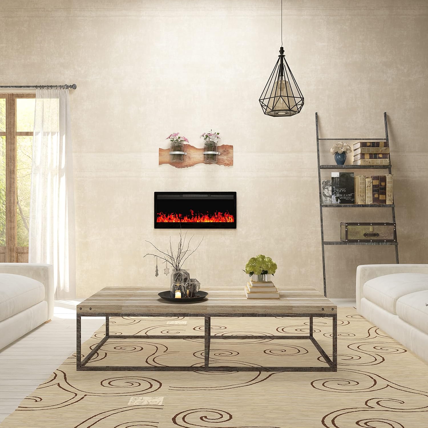 Huibathroom Electric Fireplace with 14 LED Flame Colors WallMountabl