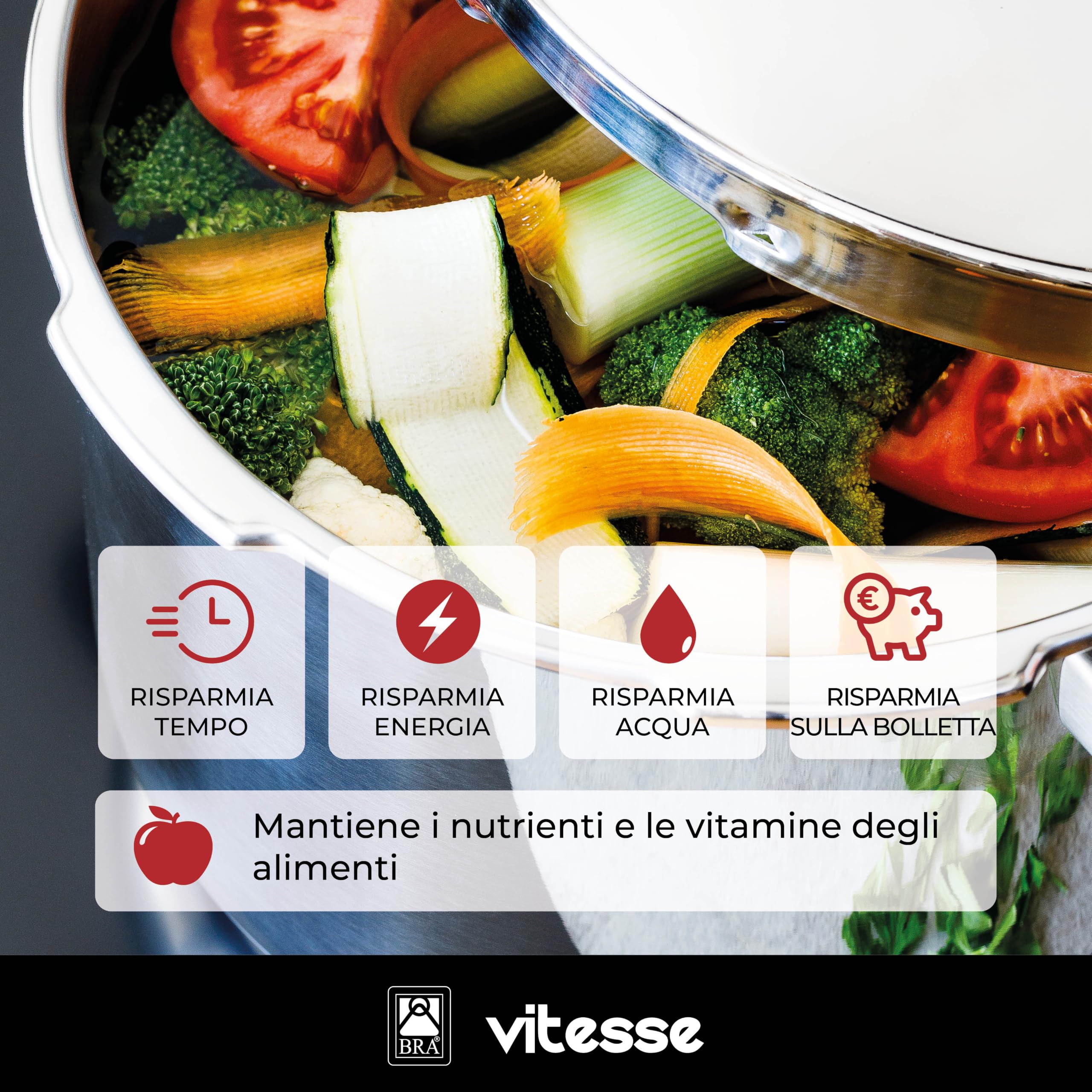 BRA Vitesse- Inox Set Pentole a pressione 4+7 l | Metal, Argento, 4, adatte a tutti i tipi di piani cottura inclusa induzione