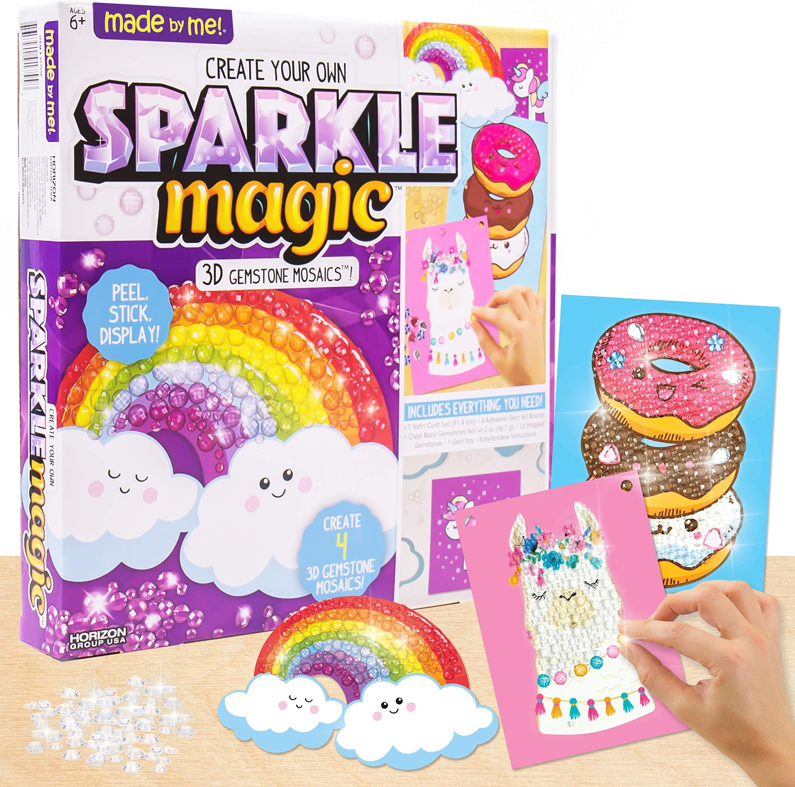 Made By MeCreate Your Own Sparkle Magic 3D Gemstone Mosaics by Horizon Group USA, DIY 3D Diamond Art, Mosaic Art for Kids. Create 4 3D Gemstone Art. Peel, Stick & Display, Multi