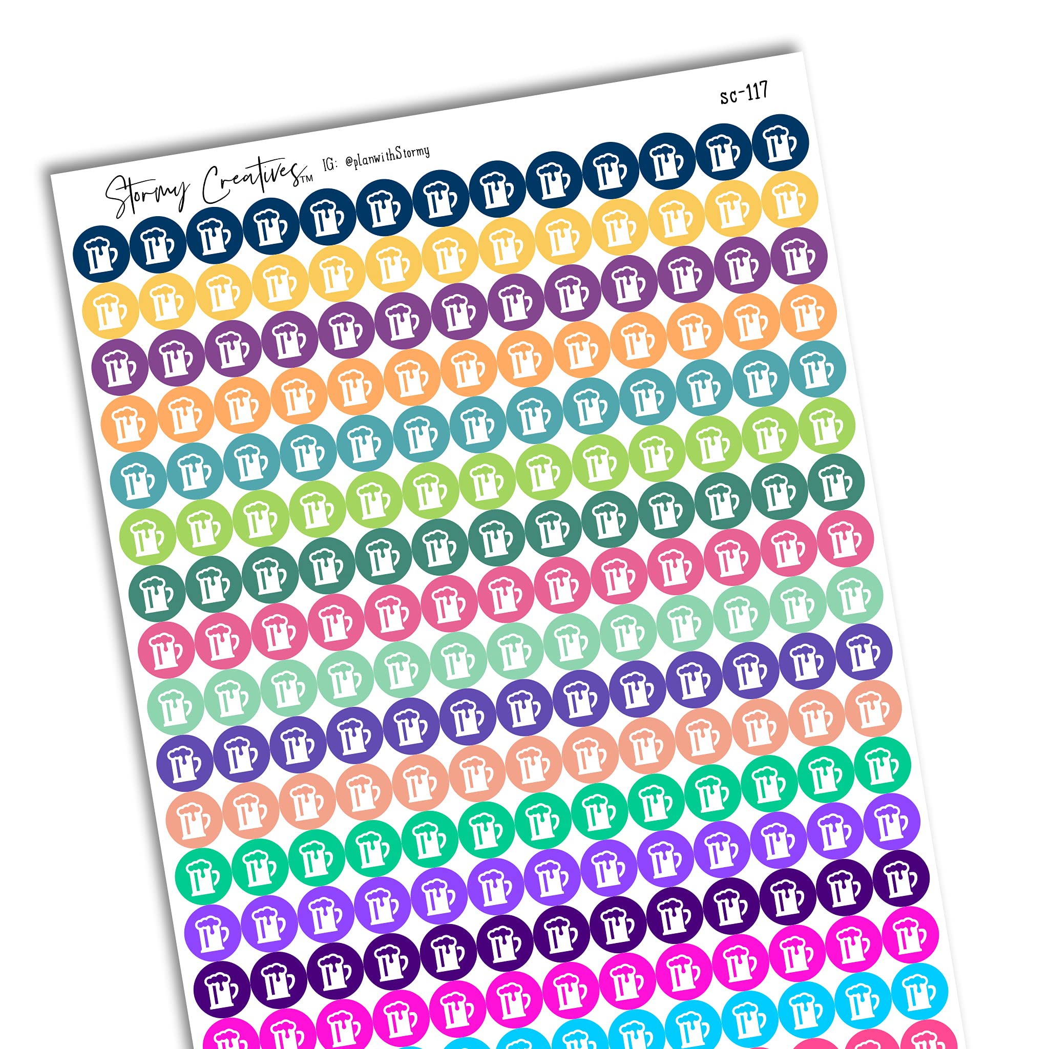 Small Beer Icons Decorative Planning Stickers, 260 Stickers, 0.3" Diameter, Multicolor, Personal Planner