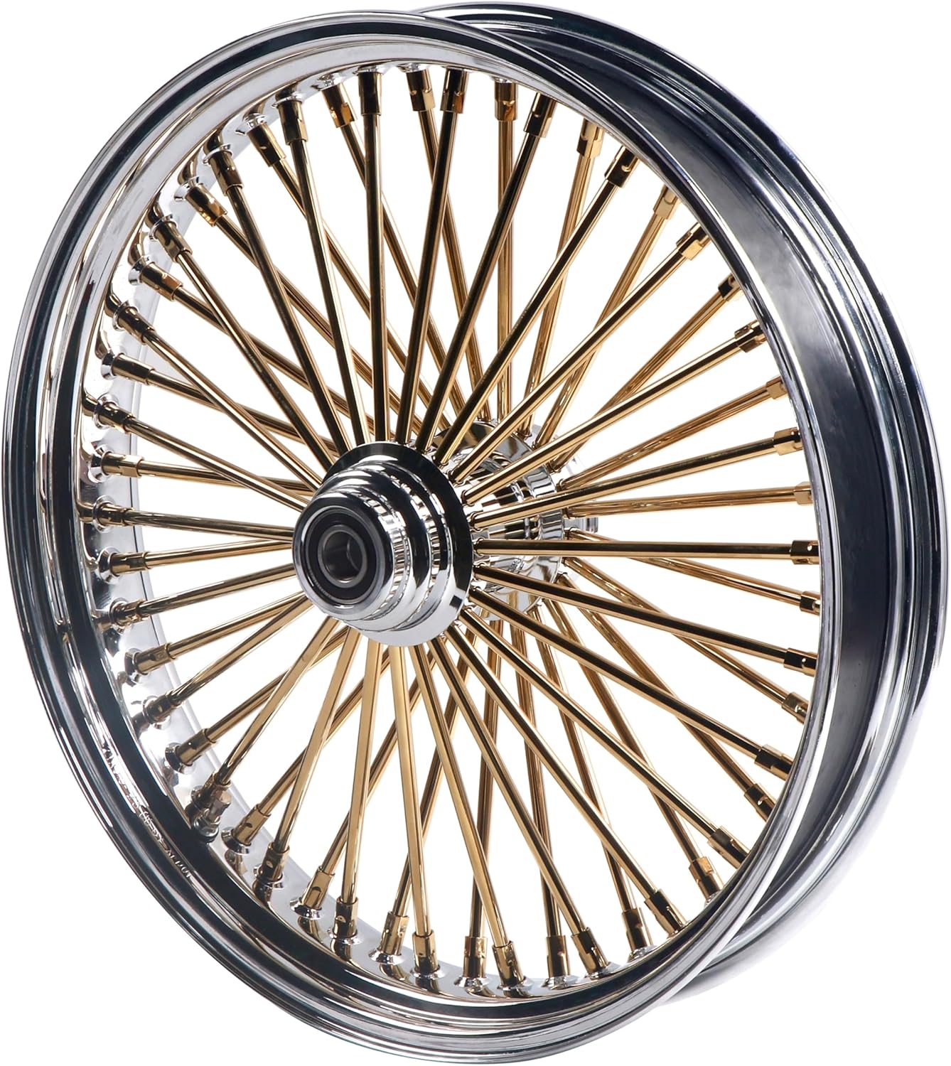 FatFlex Premium 21x3.5" Front Wheel with Gold Spokes for Harley Softail – Classic Fat Spoke Design with Timeless Old-school Flair-2135FS-1SM-CJC