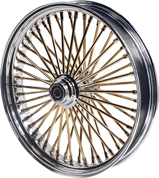 FatFlex Front Wheel for Harley Softail 21 x 3.5 Gold Fat Spokes | Classic old-school fat spoke design with gold finish for custom Softail builds and timeless vintage styling.