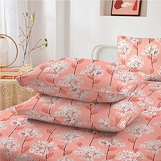 2 Pack 100% Egyptian Cotton Pillow Covers 400 Thread Count Floral Printed Lily Peach Pillow cases 2 Pack