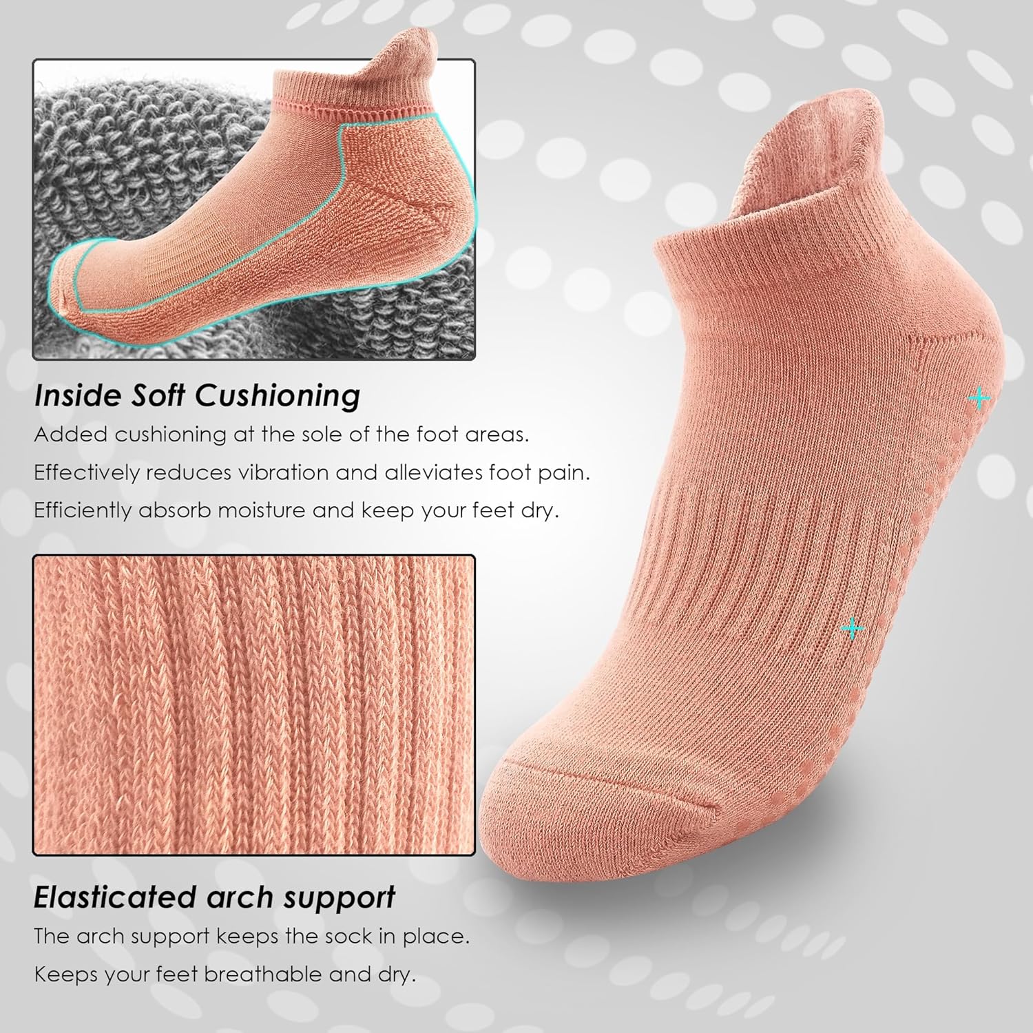 Women Non Slip Grip Ankle Socks with Anti-Skid Soles Cushioned for Yoga, Pilates, Barre,Hospital, Home, Walking - Image 4