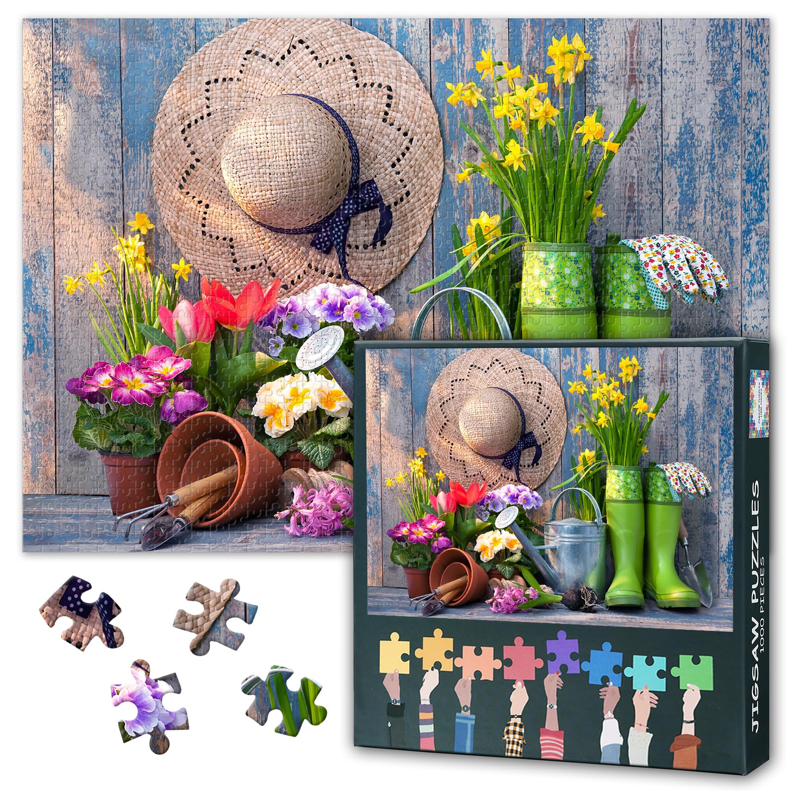 1000 Piece Jigsaw Puzzle for Adults Gardening Tools and Fresh Flowers on Sunny Garden Terrace Jigsaw Puzzles Relaxing Hobby Paper Puzzles 50.5x70.5cm