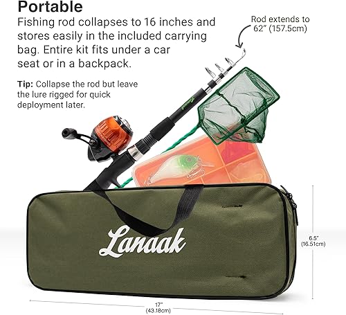 Miniatura 3 de Caña de Pescar para Niños, Juego de Caña de Pescar Telescópica Portátil para Niños, Kit Combo de Caja de Aparejos y Red de Pesca, Equipo de Pesca