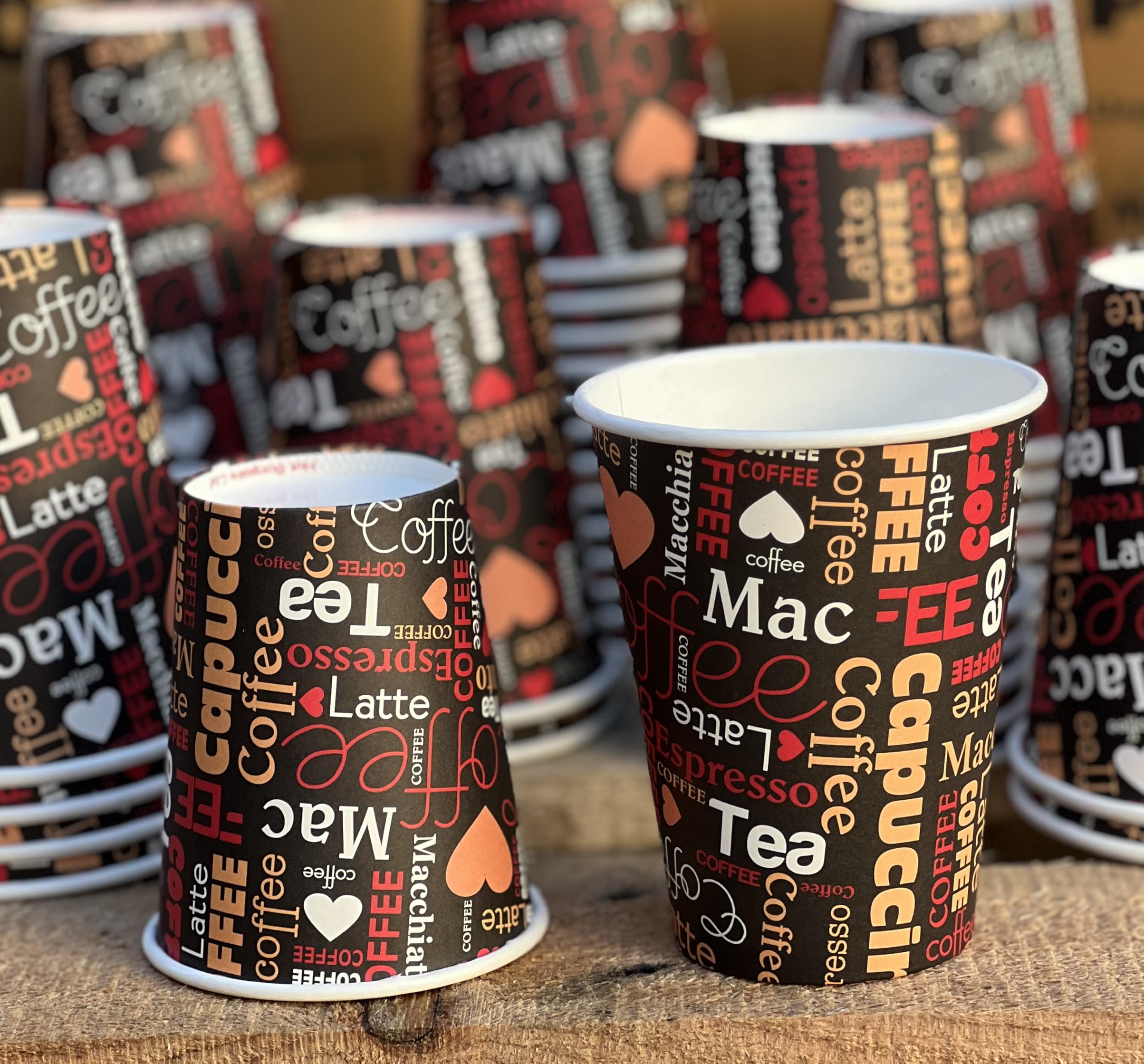 HOT BARGAINS Paper Cups, 500 Pack Brown Printed Single Wall Disposable Coffee Cups for Hot and Cold Drinks, 12oz/360ml