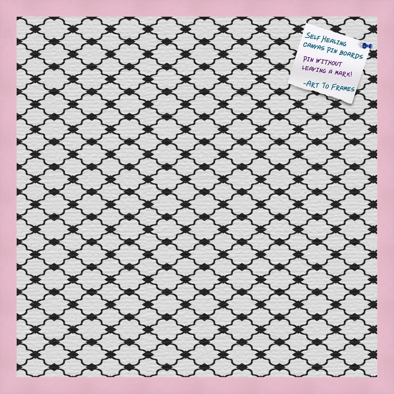 PinPix Decorative pin Cork Bulletin Board Made from self-Healing Canvas, Elegant Quatrefoil Garland Design Printed at 16x16 Inches and Framed in Red Stain on Beech(WOM56673)