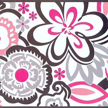 York Wallcoverings Growing Up Kids Islamorada Removable Wallpaper Border White, Grey, Black, Pinks