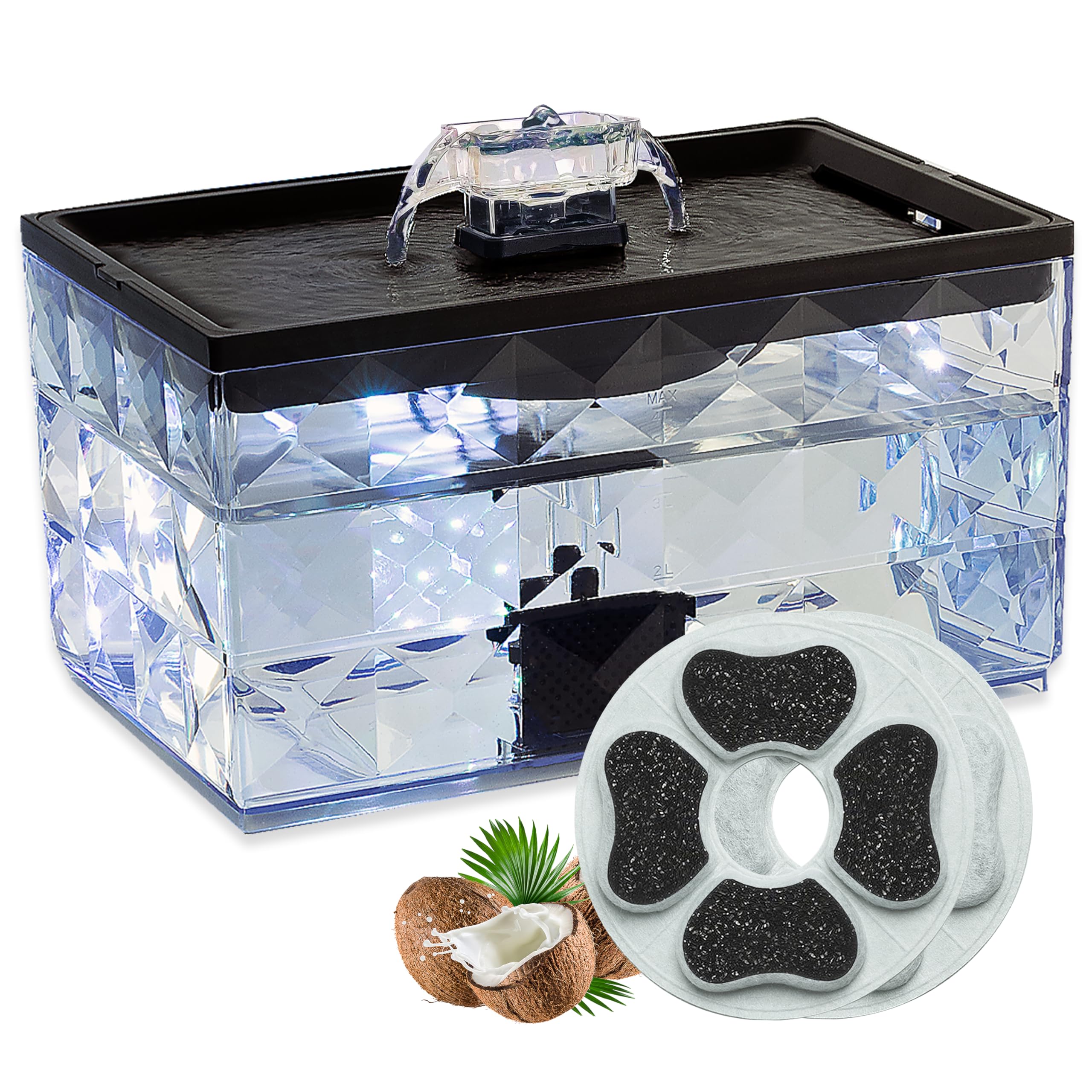 Dog and Cat Water Fountain Dispenser | 1-Gallon / 4 Liter Automatic Pet Drinking Water Filter Bowl for Cats & Dogs - Inside Home Use | Ultra Quiet Pump | 2 Filters Included