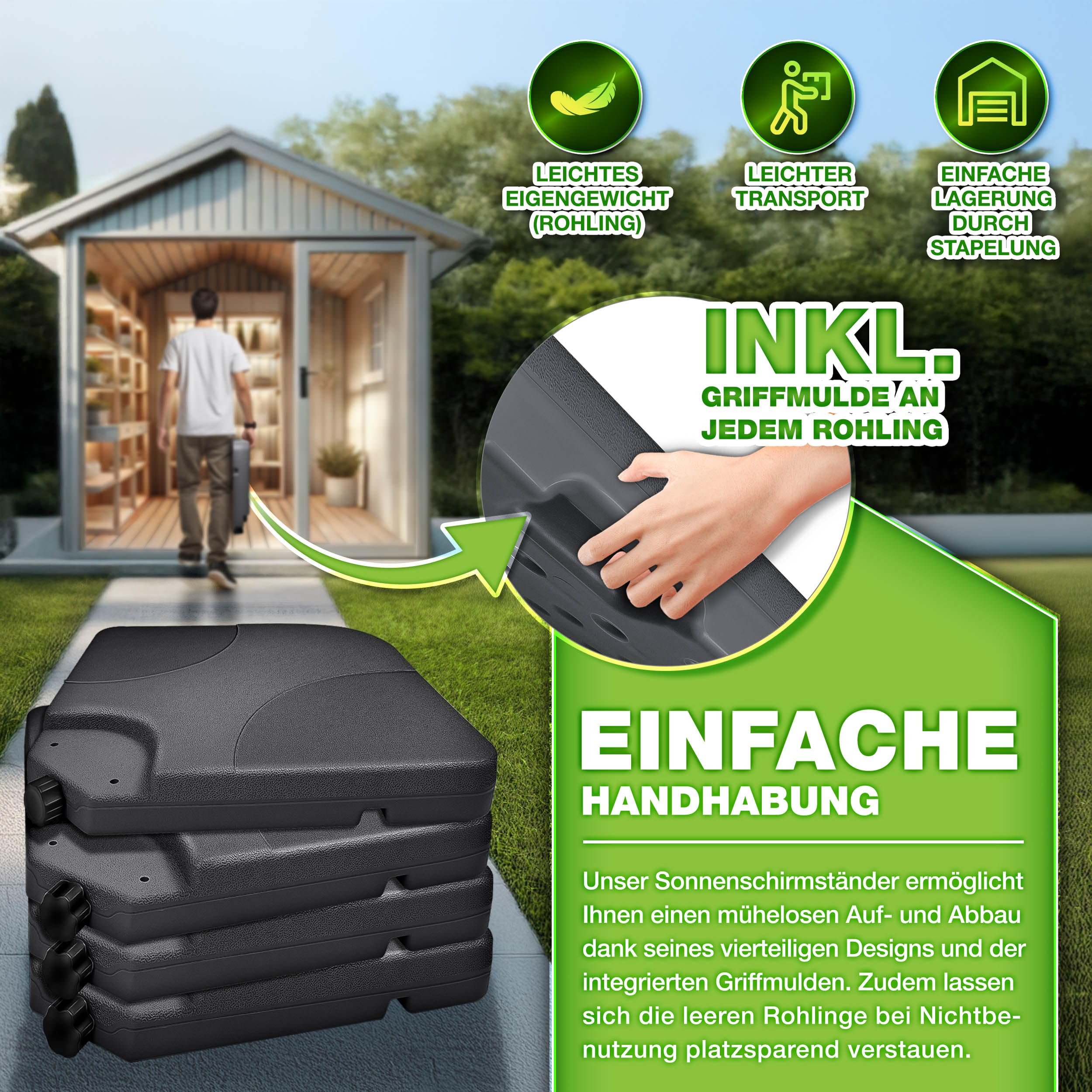tillvex® Parasolstandaard 60 liter / 80 kg, 4-delig