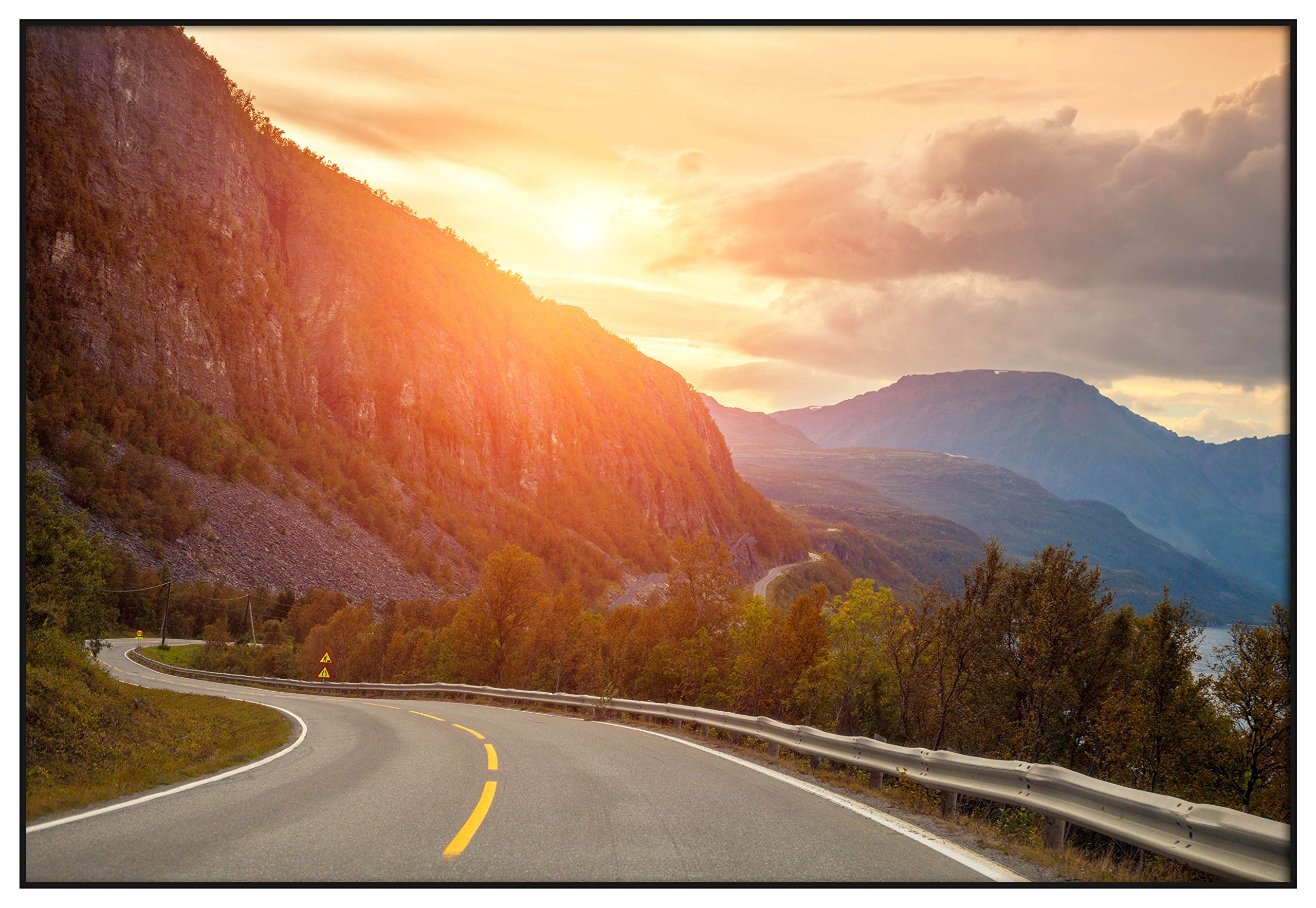 Panorama Metacrilato Enmarcado Carretera al Atardecer 70 x 50 cm - Incluye Marco - Decoración para Salón - Láminas Decorativas