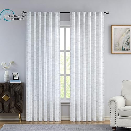 Miniatura 9 de Cortina reciclable con textura de lino en espiga semitransparente, panel de cortina de granja con bolsillo para barra, pestaña trasera, tratamiento