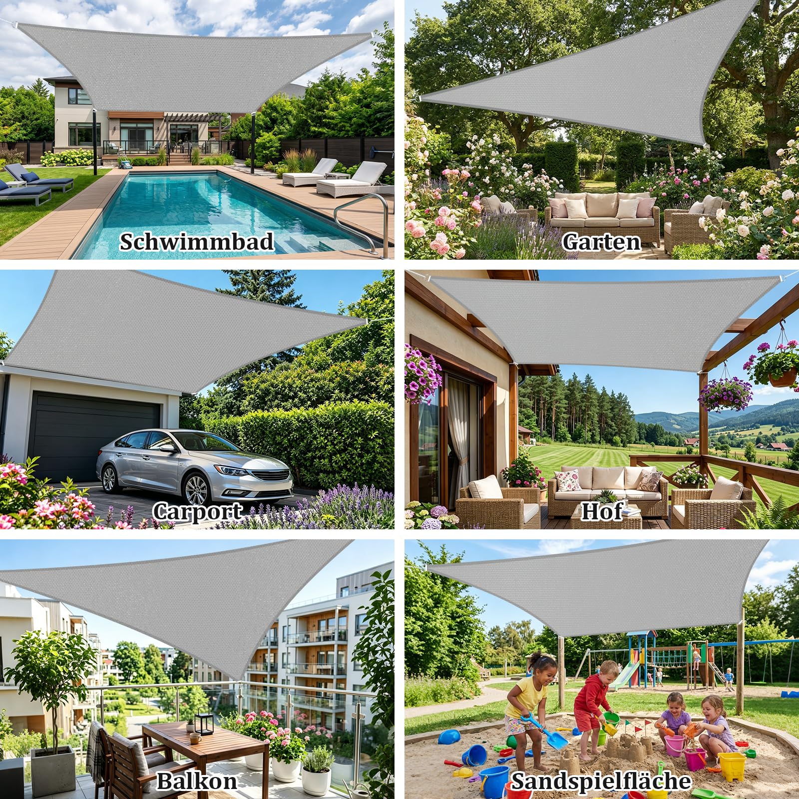 Shade&Beyond Voile d'Ombrage 3x4m Rectangulaire Imperméable, Voile Ombrage avec 95% Protection UV pour Terrasse, Jardin et Piscine Extérieure,Gris Clair