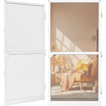 YRHome Fly Screen Insect Protection Door Mosquito Protection Fly Protection with Frame No Drilling and Screws White Aluminium Mesh 120 x 240 cm Door White