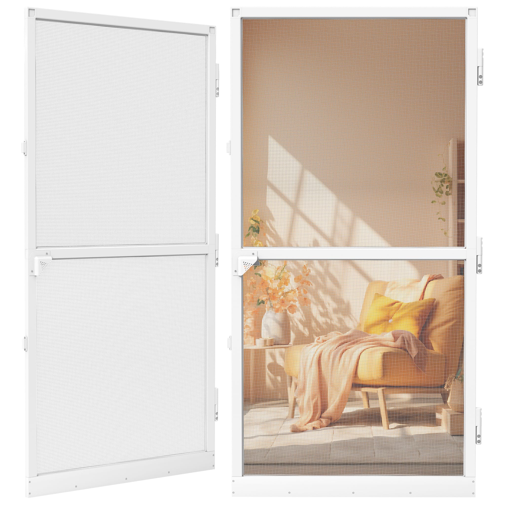Moustiquaire de porte anti-moustiques blanc avec cadre aluminium 95x210 pour entrée et balcon