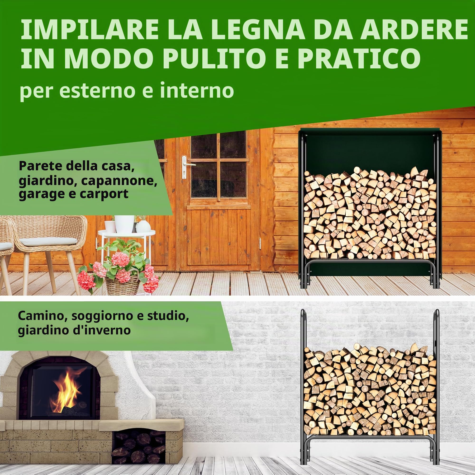 Mensola per legna da ardere S 100x36x116 cm czarna z pokryciem stalowa do 200 kg
