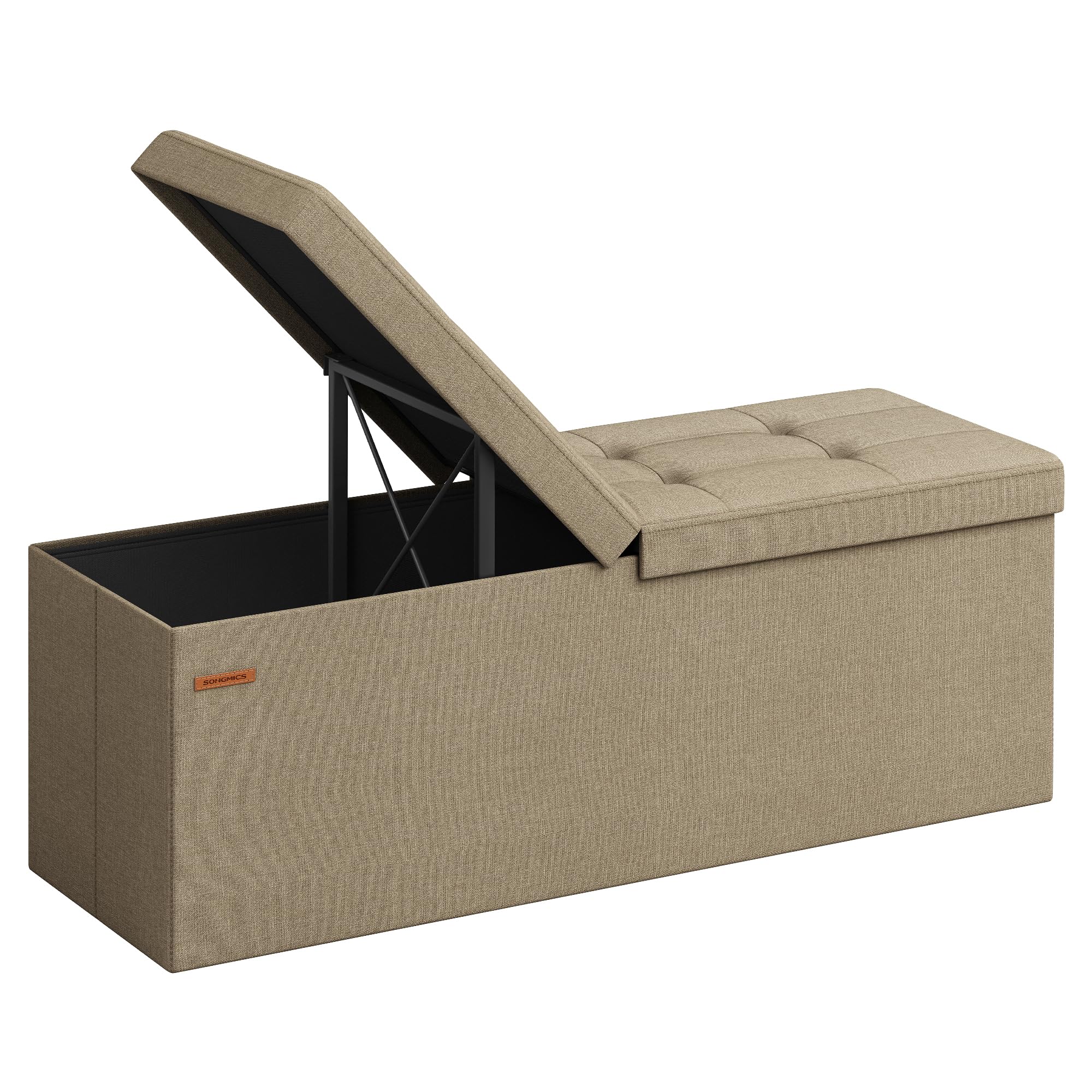 SONGMICS Storage Ottoman, Foldable Storage Bench, 38 x 110 x 38 cm, Flipping Lid, 300 kg Load Capacity, for Hallway, Living Room, Bedroom, Camel Brown LSF076K51
