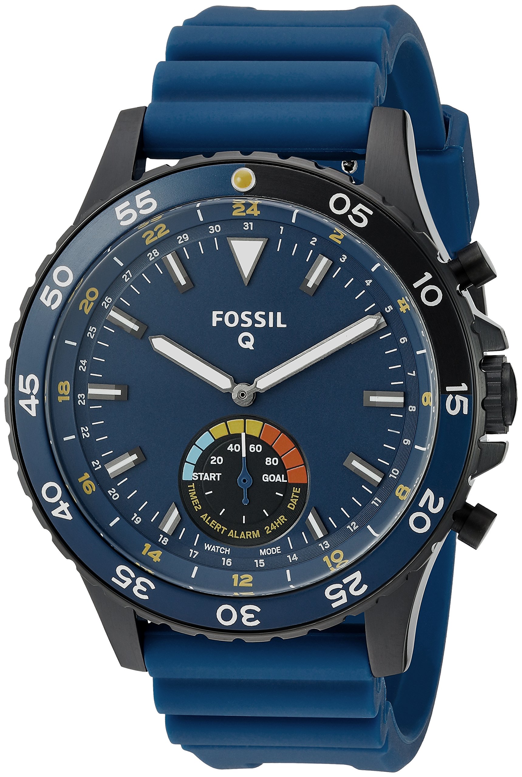 Fossil Hybrid Smartwatch Crewmaster Stainless Steel and Silicone, Black Blue FTW1125