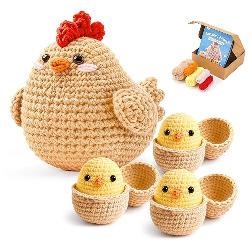 Joyclub Crochet Kit for Beginners 4 Chicken Family with Video for Adults | Amigurumi crochet with video guidance support first projects crochet Starter; a playful DIY gift for adult kitting learners - Crochet Chicken
