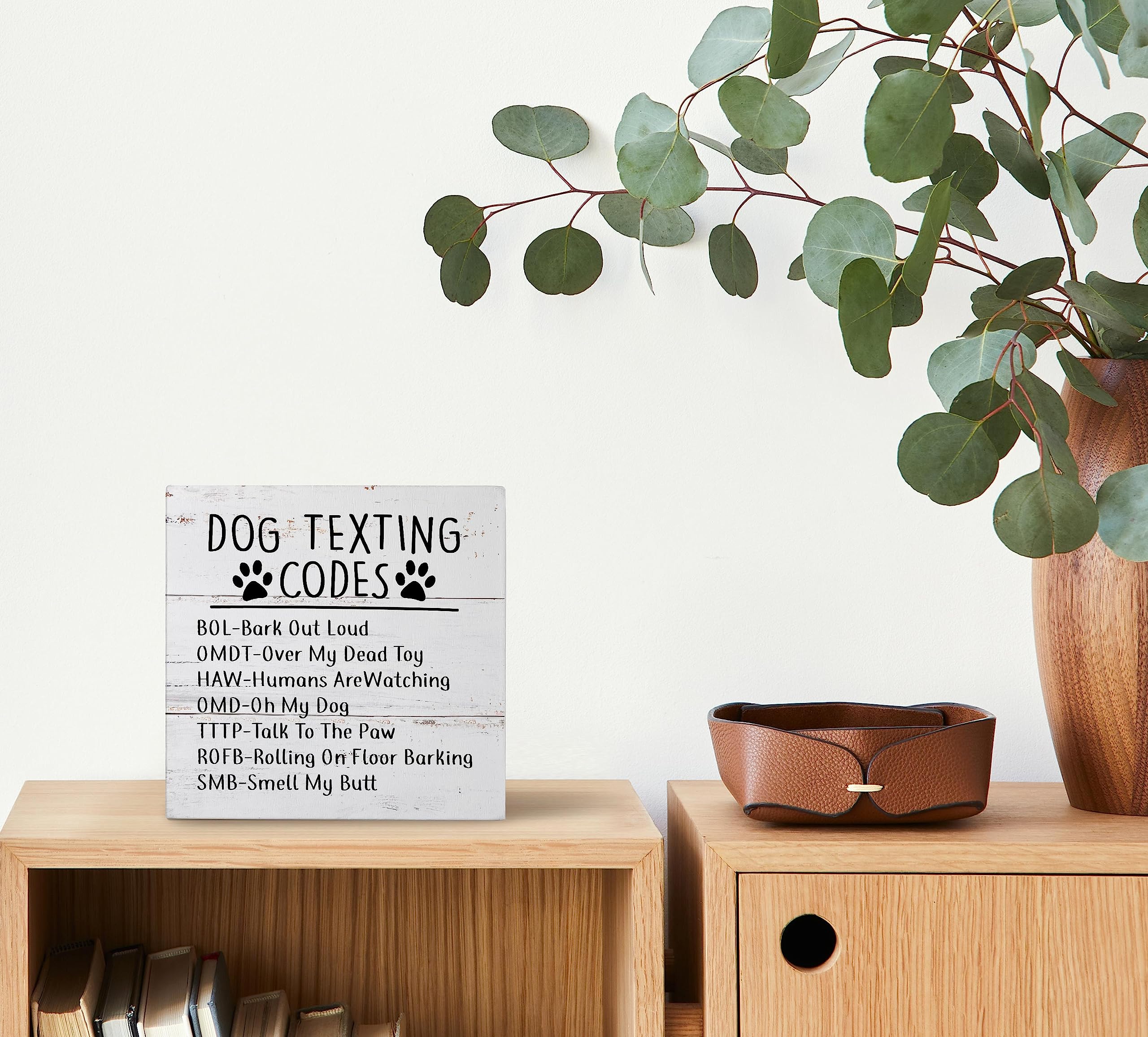 Amazon.com: Mtrgdn Dog Texting Codes Rustic Dog Wood Box Sign Desk