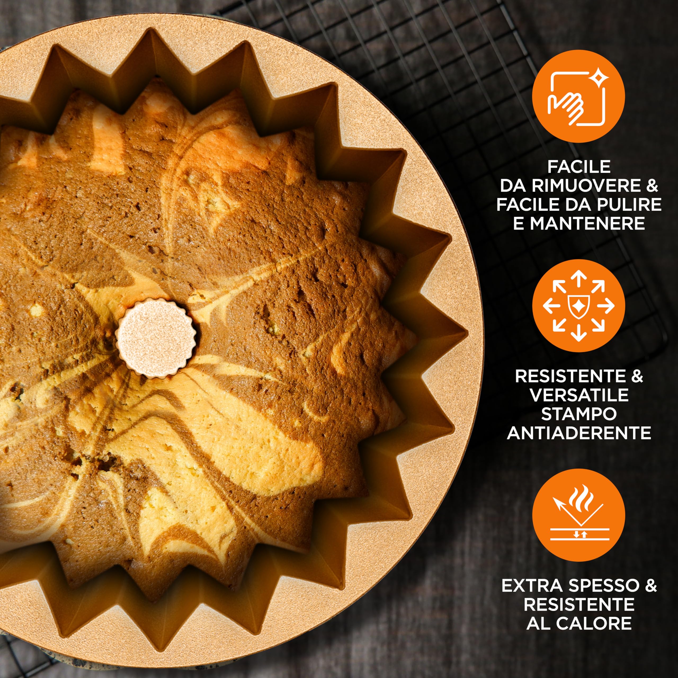 NutriChef Stampo Ciambella 24 cm, Stampo Antiaderente per Torta e Ciambellone, Tortiera, Teglia da Forno in Alluminio Pressofuso, Antiaderente, Resistente, Cottura Uniforme
