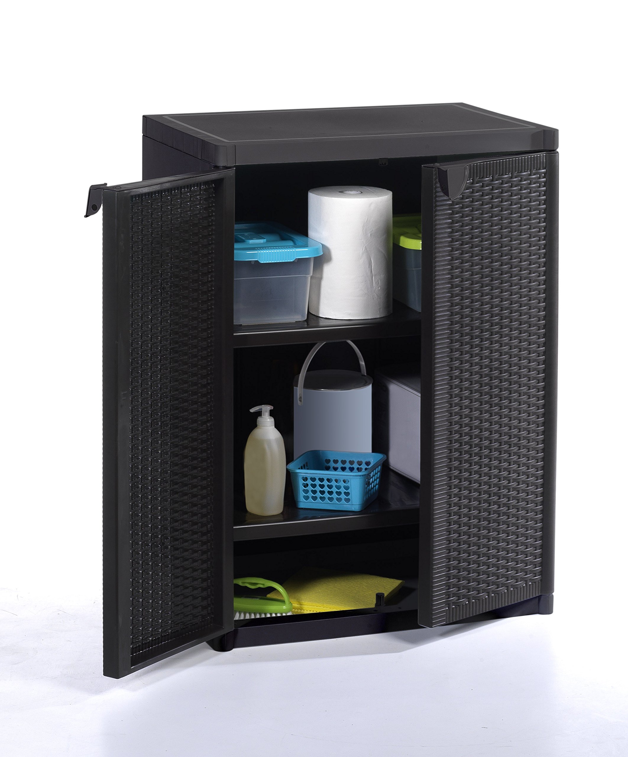 Home Rattan Low Cabinet, Black