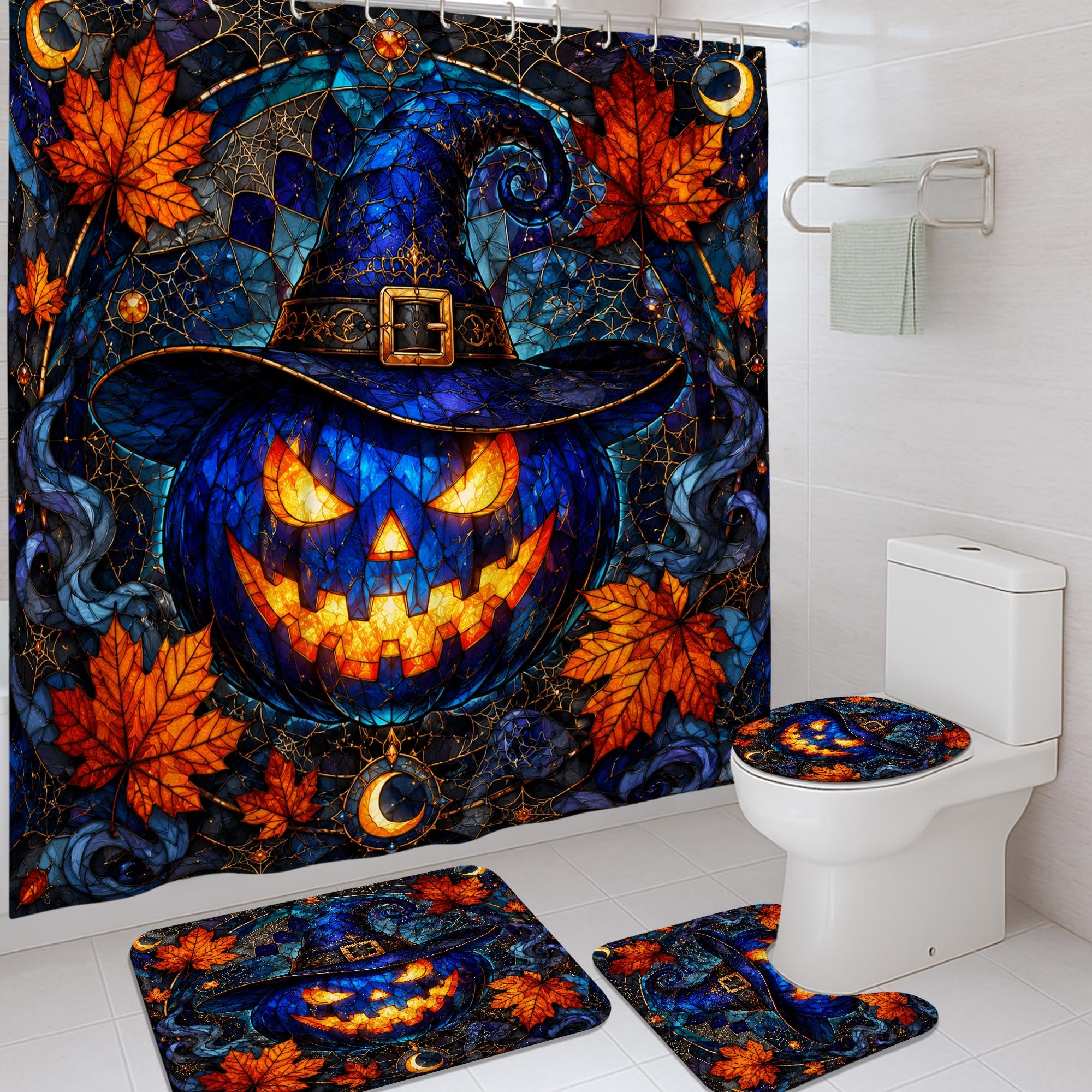 Rideau de douche citrouilles en tissu imperméable anti-éclaboussures 183 x 183 cm