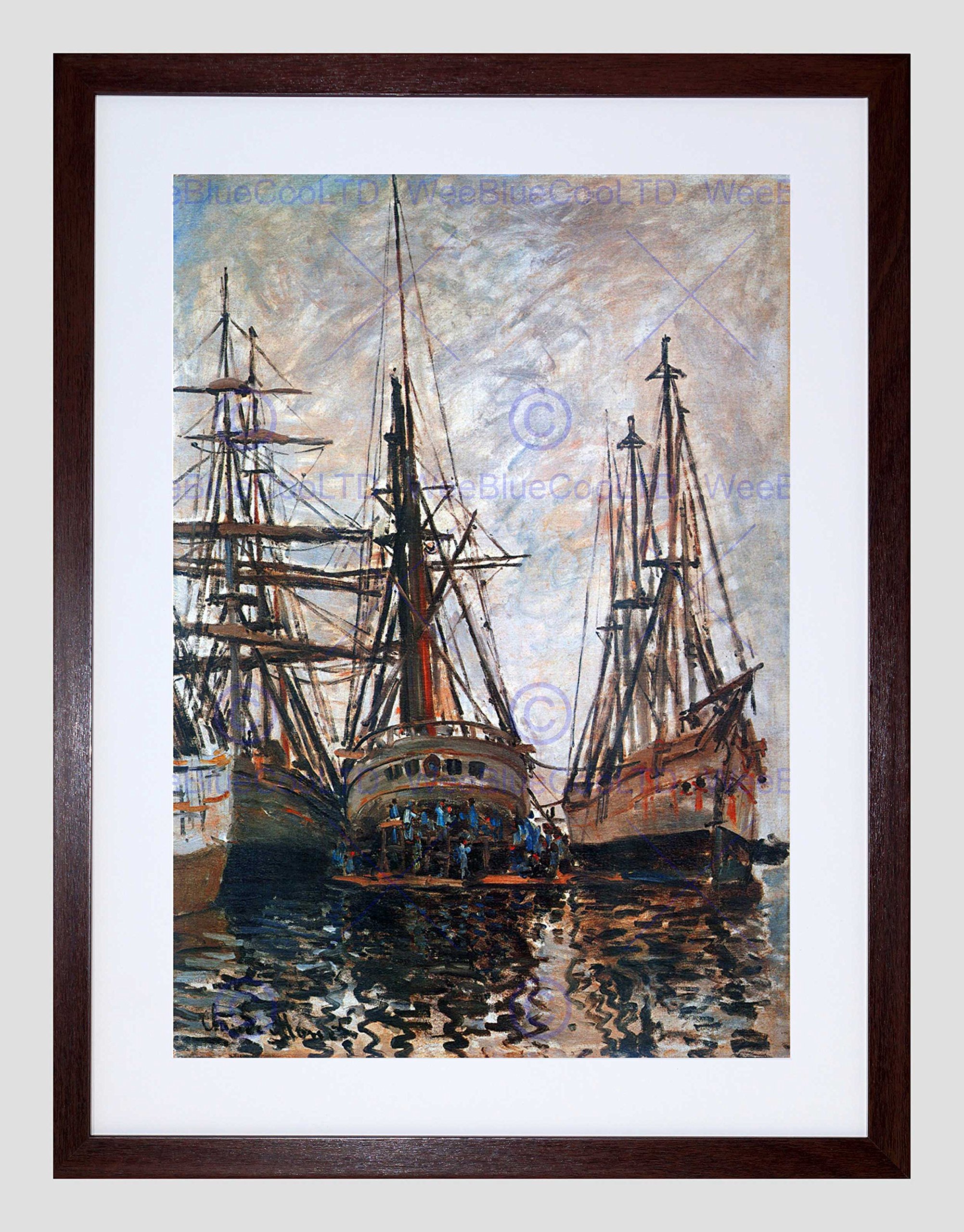 Wee Blue Coo Claude Monet Boats On Rapair Old Master Picture Framed Wall Art Print