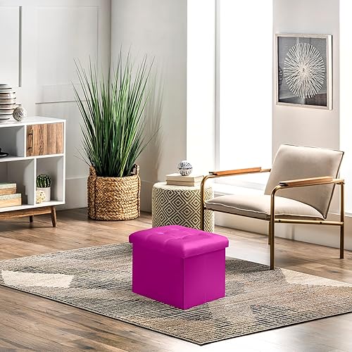 Miniatura 8 de AmasSmile Taburete otomano de almacenamiento, reposapiés de terciopelo de 17 pulgadas, taburete otomano corto, pequeño almacenamiento otomano