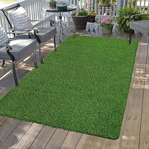 Bsmathom Alfombra de césped artificial para interiores y exteriores, alfombra de césped para perro de 3 x 5 pies con agujeros de drenaje, césped