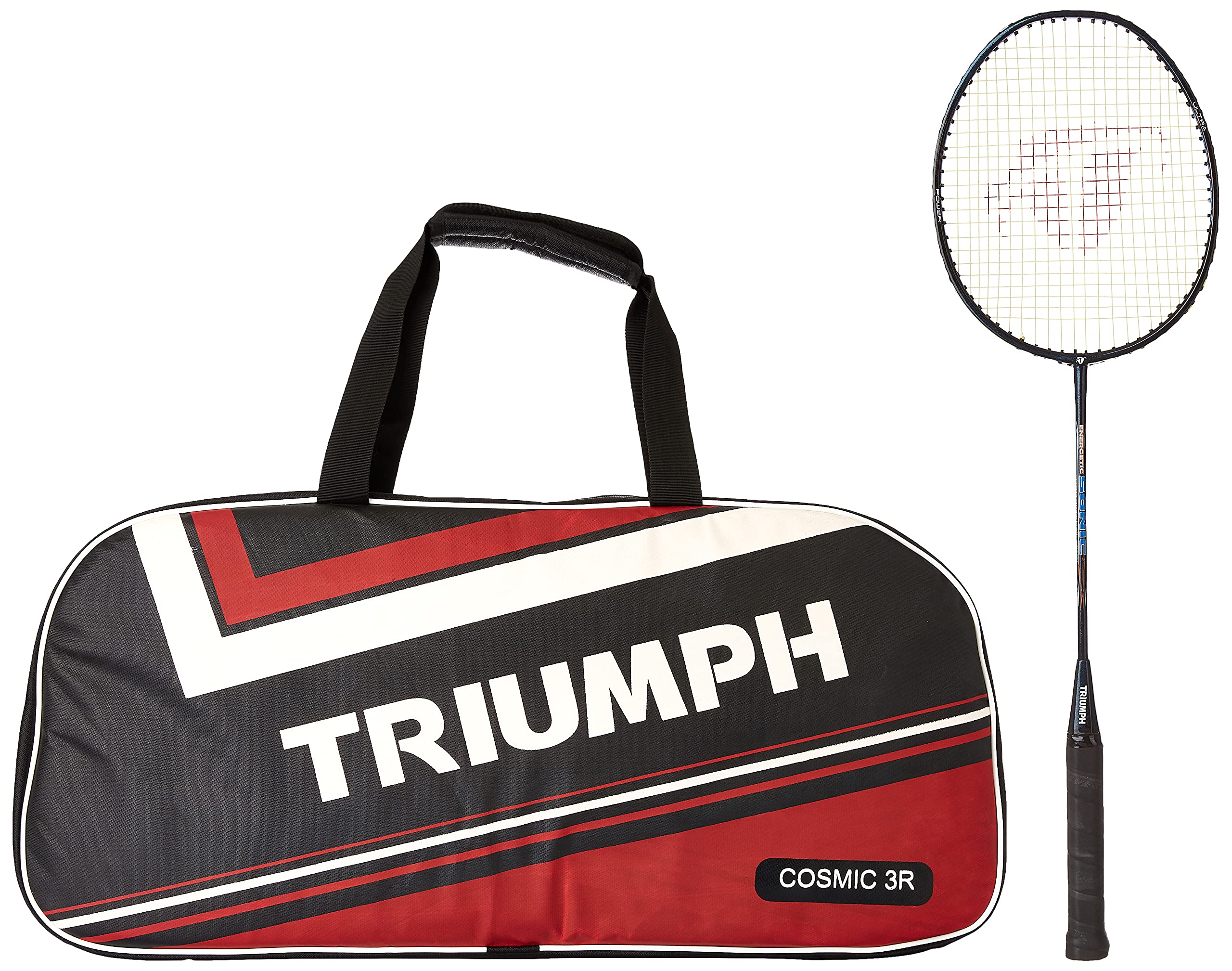 Triumph Sonic Graphite Composite Light Weight Strung Badminton Racket with Cosmic-3R Single Compartment Badminton Bag Black/Red-image-30