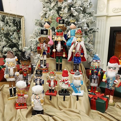 Miniatura 6 de Joliyoou figura de cascanueces de Navidad, adorno de cascanueces de madera de 14 pulgadas, rey con cetro, decoración grande para estantes festivos