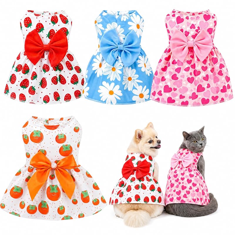 Vestido para Cães Pequenos e Gatos Riklu Floral com Fechamento Frontal, Pacote com 4
