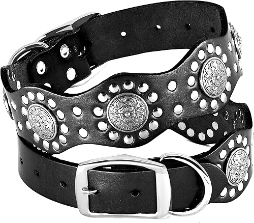 PET ARTIST Collar de perro de cuero genuino, diseño único y cuero resistente, collar de perro resistente, apto para perros Rottweiler Pitbull