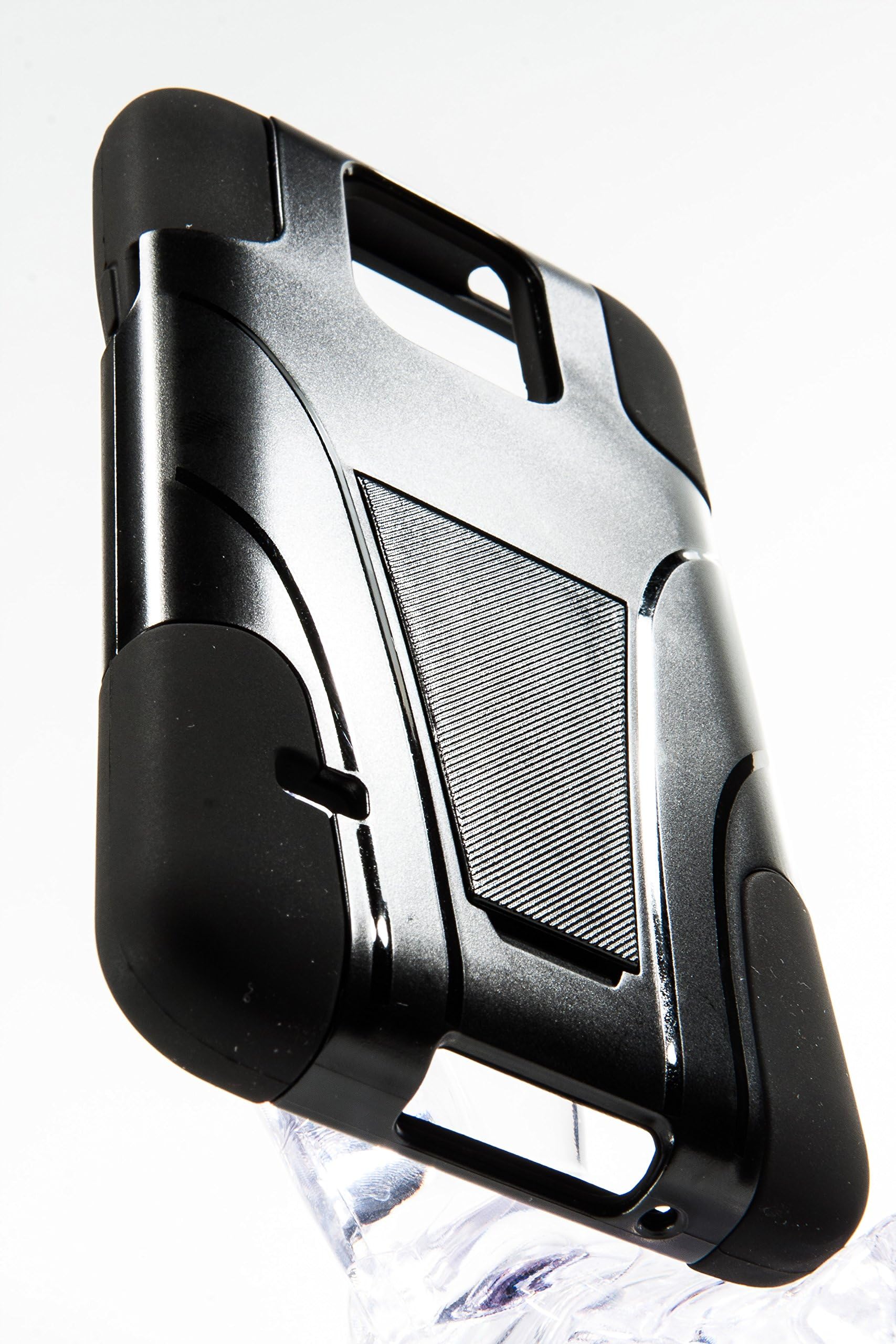 ShockWize (TM) T-Rex Series Black Shell T-Stand Armor Protector Cover Case Dual Layer Shock Absorbing Rigid Hybrid Kickstand for Samsung Galaxy S5 4G (All Providers), (Black)