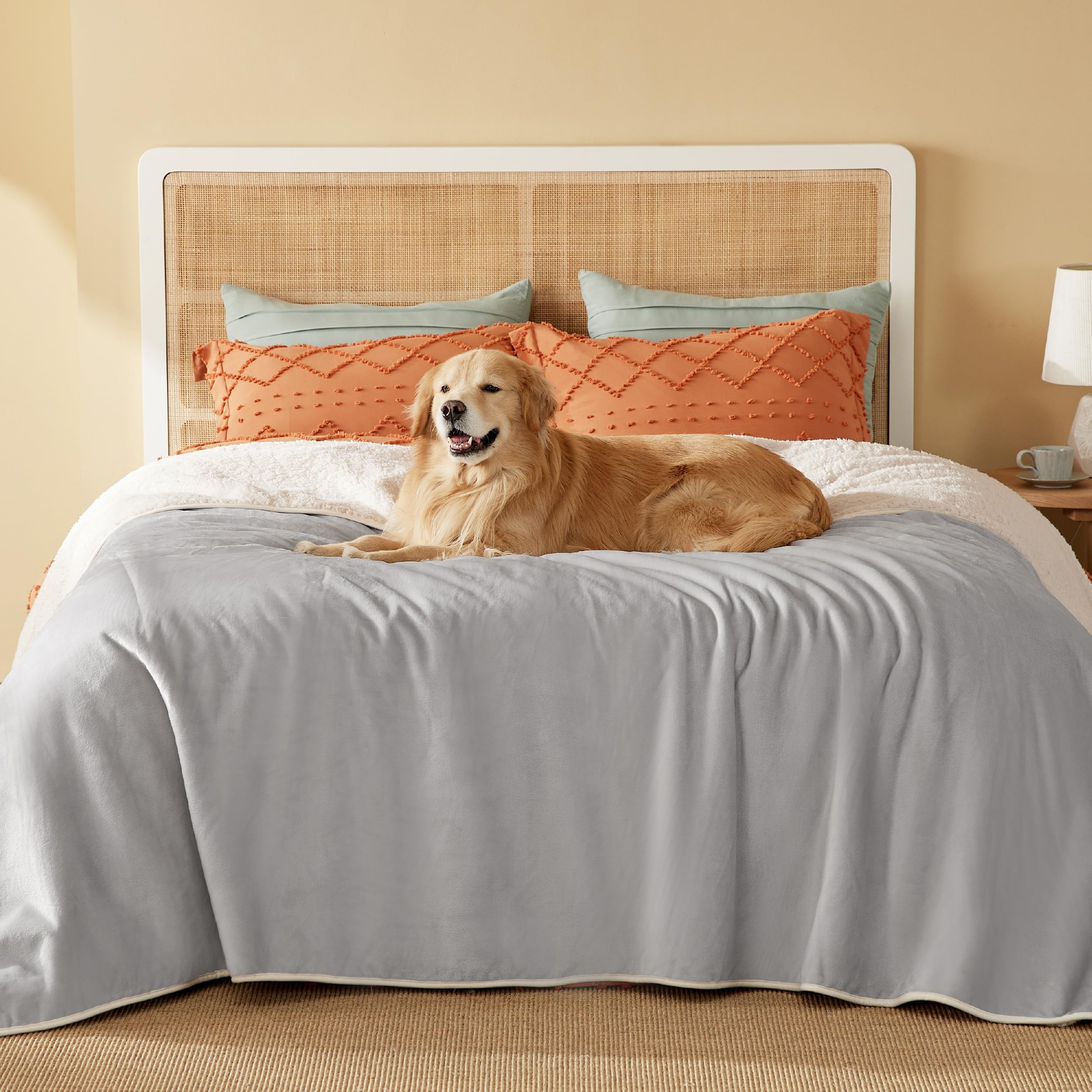 Bedsure Waterproof Blanket for Bed Soft Sherpa Fleece Throw,Queen 90x86